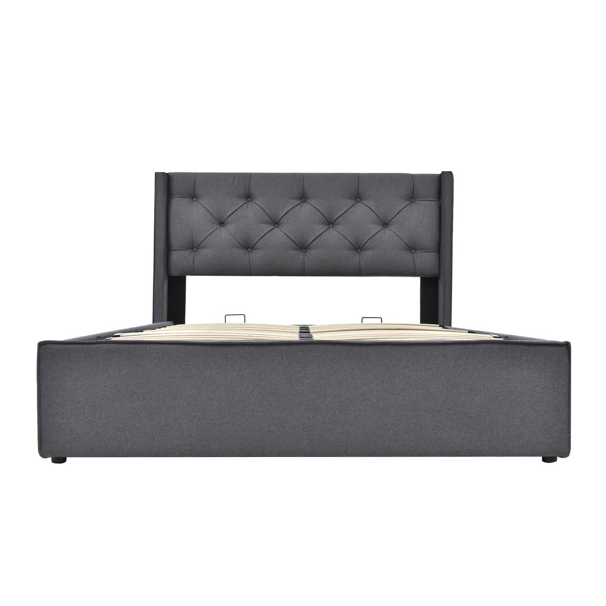 Hydraulic Double Upholstered Bed 160x200cm with Storage, Grey Cotton