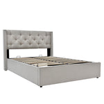 Hydraulic Upholstered Double Bed 160x200cm with Storage, Light Grey