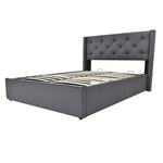 Hydraulic Double Upholstered Bed, 140x200cm, Metal Frame with Storage, Gray Cotton