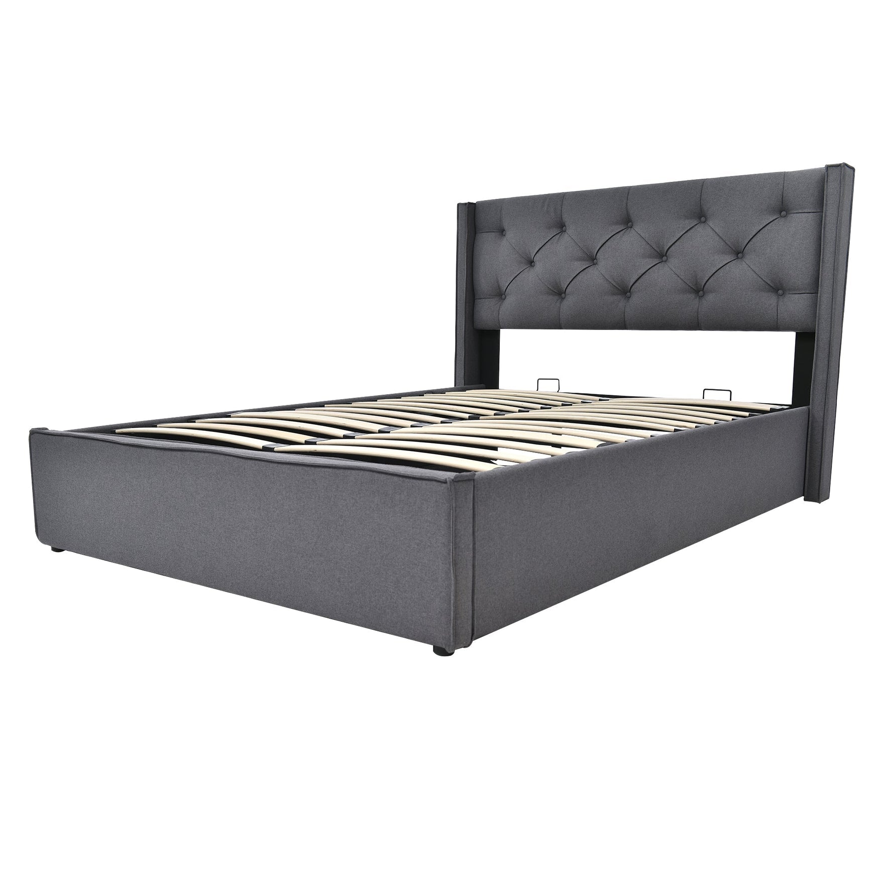 Hydraulic Double Upholstered Bed, 140x200cm, Metal Frame with Storage, Gray Cotton