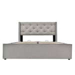 Hydraulic Upholstered Double Bed with Storage and Metal Slatted Base, 160x200cm, Light Grey Cotton