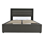 Hydraulic Storage Bed with LED, Double, 160x200cm, Upholstered, Gray