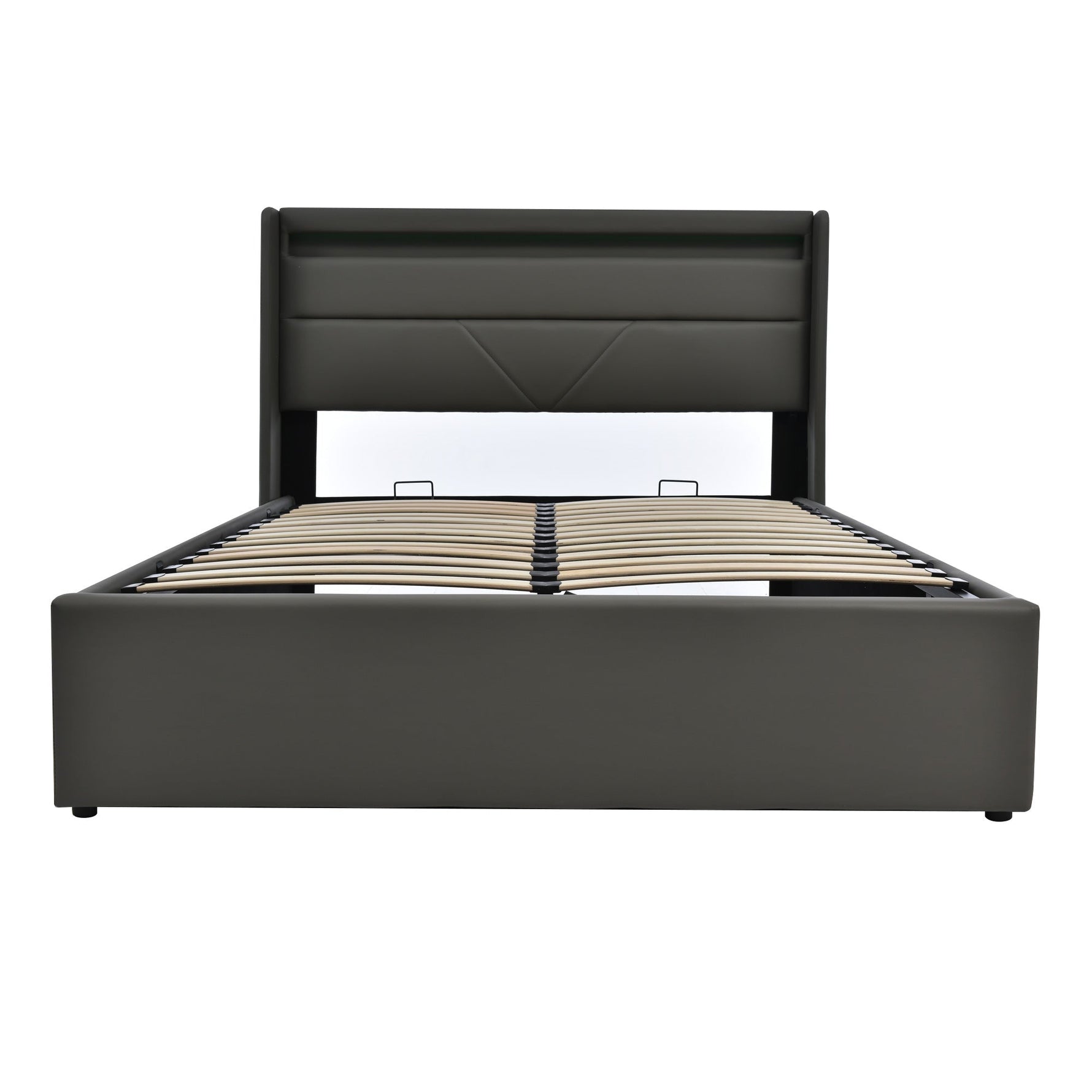 Hydraulic Storage Bed with LED, Double, 160x200cm, Upholstered, Gray