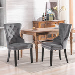 Velvet Dining Chairs Set of 6 with Oak Legs and Chrome Knocker, Grey Velvet
