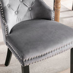 Velvet Dining Chairs Set of 6 with Oak Legs and Chrome Knocker, Grey Velvet
