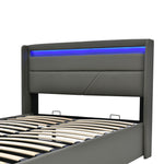 Hydraulic Storage Bed, 140x200cm Upholstered with LED, Grey