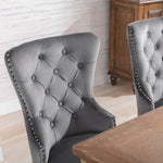 Velvet Dining Chairs, Set of 4, Oak Legs, Chrome Knocker, Nailhead Trim (Grey)