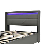 Hydraulic Storage Bed, 140x200cm Upholstered with LED, Grey