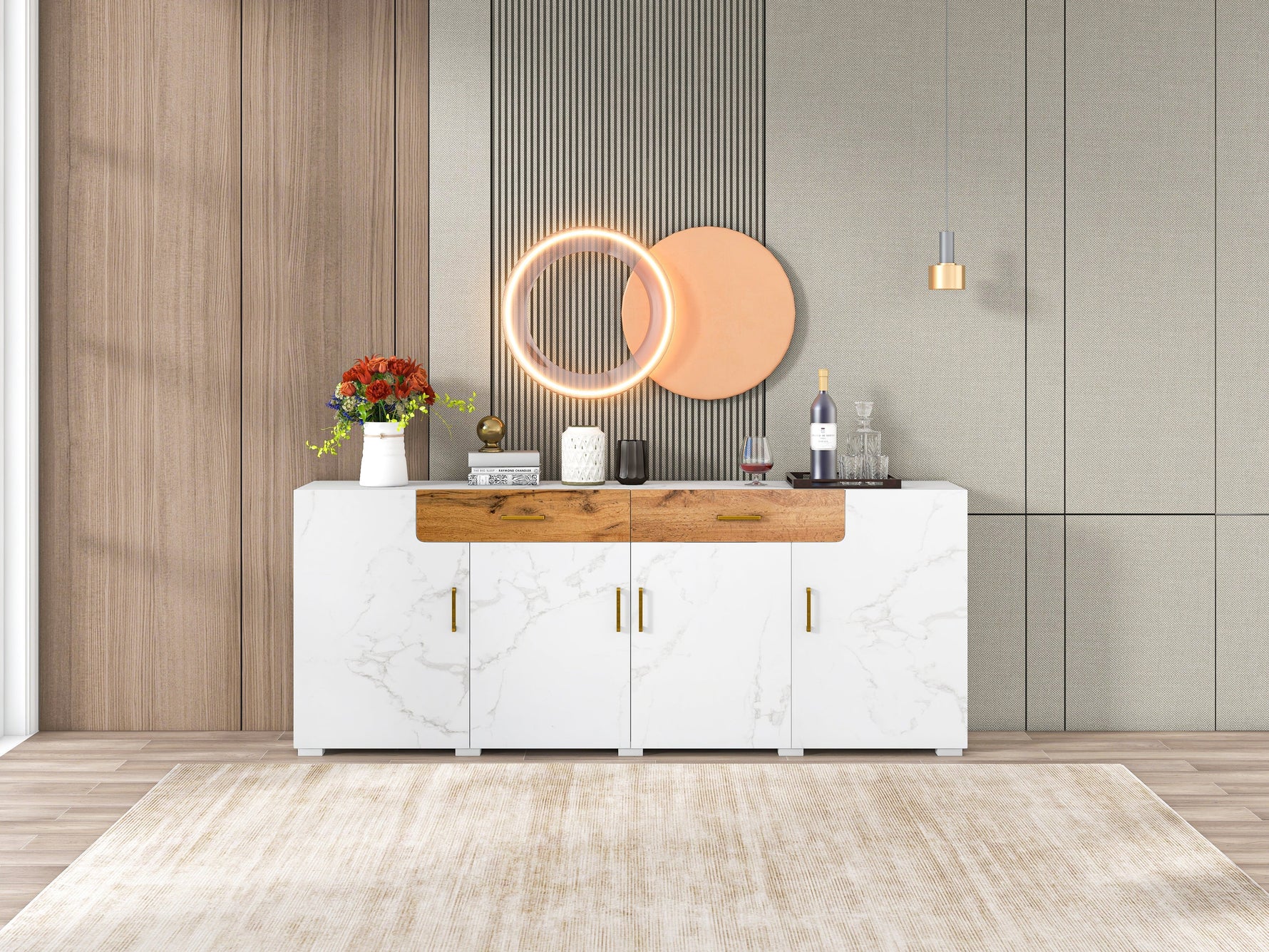 Sideboard Storage Cabinet 208 cm 4 Doors 2 Drawers, Kitchen/Buffet