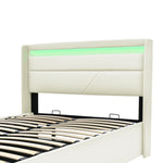 Hydraulic Storage Bed, 140x200cm Functional with LED Strip, White
