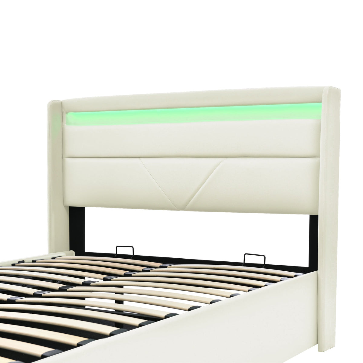 Hydraulic Storage Bed, 140x200cm Functional with LED Strip, White