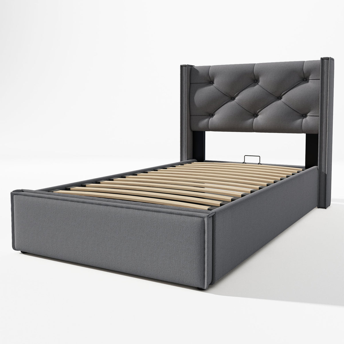 Hydraulic Bed, Single Upholstered 90x200cm, Storage, Gray Cotton