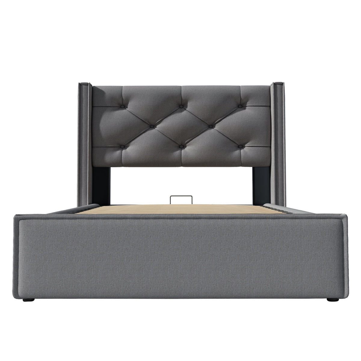 Hydraulic Bed, Single Upholstered 90x200cm, Storage, Gray Cotton