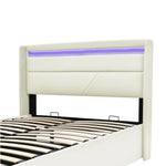Hydraulic Storage Bed, 140x200cm Functional with LED Strip, White