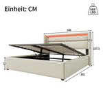 Hydraulic Storage Bed, 140x200cm Functional with LED Strip, White