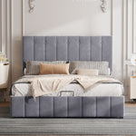 Upholstered Bed, 140x200 Double with Hydraulic Storage & Adjustable Headboard, Velvet Gray