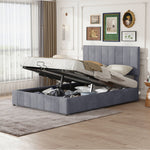 Upholstered Bed, 140x200 Double with Hydraulic Storage & Adjustable Headboard, Velvet Gray