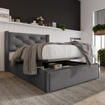 Hydraulic Bed, Single Upholstered 90x200cm, Storage, Gray Cotton