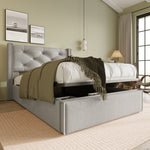 Hydraulic Single Upholstered Bed, 90x200cm, Metal Slatted Frame, Light Gray Cotton