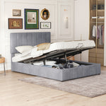 Upholstered Bed, 140x200 Double with Hydraulic Storage & Adjustable Headboard, Velvet Gray