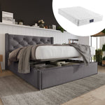 Hydraulic Double Upholstered Bed, 140x200cm, Metal Frame with Storage, Gray Cotton