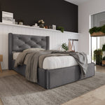 Hydraulic Bed, Single Upholstered 90x200cm, Storage, Gray Cotton