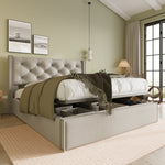 Hydraulic Upholstered Double Bed with Storage and Metal Slatted Base, 160x200cm, Light Grey Cotton