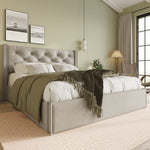 Hydraulic Upholstered Double Bed 160x200cm with Storage, Light Grey
