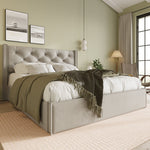 Hydraulic Upholstered Double Bed with Storage and Metal Slatted Base, 160x200cm, Light Grey Cotton