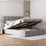 Upholstered Bed, 140x200 Double with Liftable Storage, Adjustable Headboard, Velvet Fabric Gray