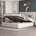 Upholstered Bed 140x200, Hydraulic Storage & Adjustable Headboard, Cream Velvet