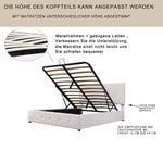 Upholstered Bed 140x200, Hydraulic Storage & Adjustable Headboard, Cream Velvet