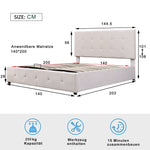 Upholstered Bed 140x200, Hydraulic Storage & Adjustable Headboard, Cream Velvet