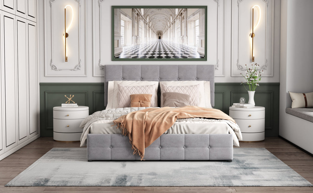 Upholstered Bed with Hydraulic Lift and Storage, Velvet Space-Saving Design, Multi-color