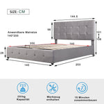 Upholstered Bed, 140x200 Double with Liftable Storage, Adjustable Headboard, Velvet Fabric Gray