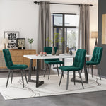 5-Piece Dining Set 117cm Rectangular Kitchen Table & 4 Dark Green Velvet Chairs Black Legs
