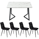 5-Piece Dining Set Rectangular Black Velvet Chairs with Black Legs