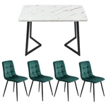 5-Piece Dining Set 117cm Rectangular Kitchen Table & 4 Dark Green Velvet Chairs Black Legs