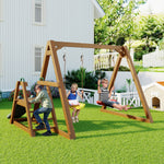 Double Swing for Children with Slide and Climbing Ladder, Solid Wood