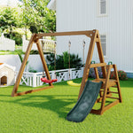 Double Swing for Children with Slide and Climbing Ladder, Solid Wood