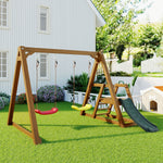 Double Swing for Children with Slide and Climbing Ladder, Solid Wood