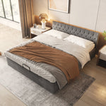 Velvet Upholstered Bed with Hydraulic Storage and Buttoned Headboard, 180x200cm, Grey