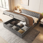 Velvet Upholstered Bed with Hydraulic Storage and Buttoned Headboard, 180x200cm, Grey