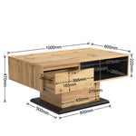 Wood grain coffee table with handleless drawer and double-sided storage