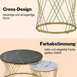 Modern Nesting Coffee Table, Set of 2 Round End Tables, Marble Veneer and Gold