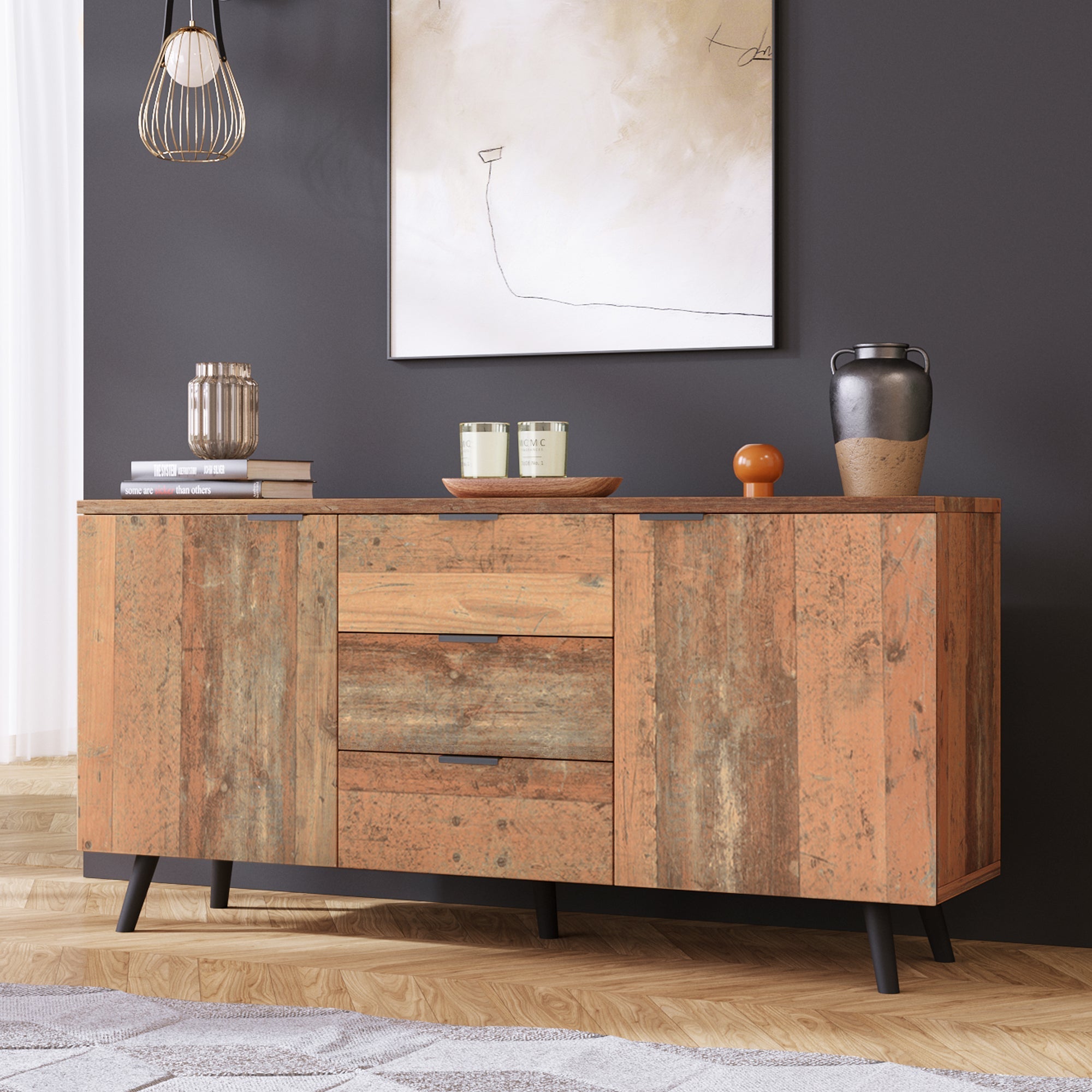 Sideboard TV Cabinet, Adjustable Shelves Storage, Vintage Brown