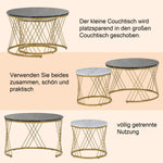 Modern Nesting Coffee Table, Set of 2 Round End Tables, Marble Veneer and Gold
