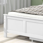 Wooden Bed, Single Adult Youth with Storage Drawers, Pine Wood, White