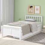 Wooden Bed, Single Adult Youth with Storage Drawers, Pine Wood, White