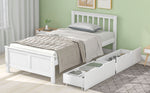 Wooden Bed, Single Adult Youth with Storage Drawers, Pine Wood, White